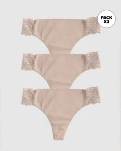 3-Pack Lace Side Seamless Thong Knickers