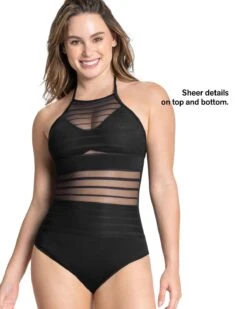 One-Piece Striped Mesh Overlay Slimming Swimsuit -Leonisa Sale Store 190980b 700 1200x1500 lang eu 3