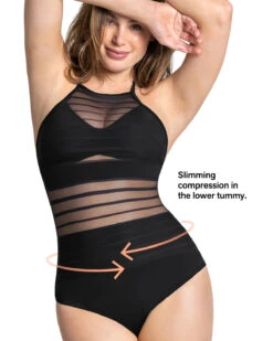 One-Piece Striped Mesh Overlay Slimming Swimsuit -Leonisa Sale Store 190980b 700 1200x1500 lang eu 5