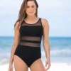 One-Piece Slimming Swimsuit With Sporty Mesh Stripes